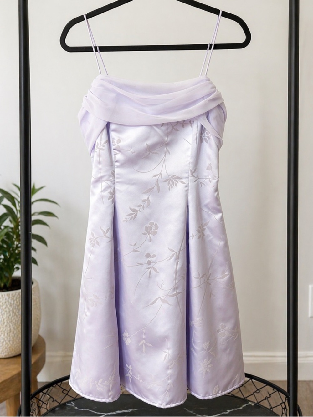 Betsy & Adam Lavender Satin Dress | Floral Jacquard | Elegant Party Formal Dress